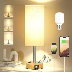 Beside Table Lamp for Bedroom Nightstand - 3 Way Dimmable Touch Lamp USB Ports